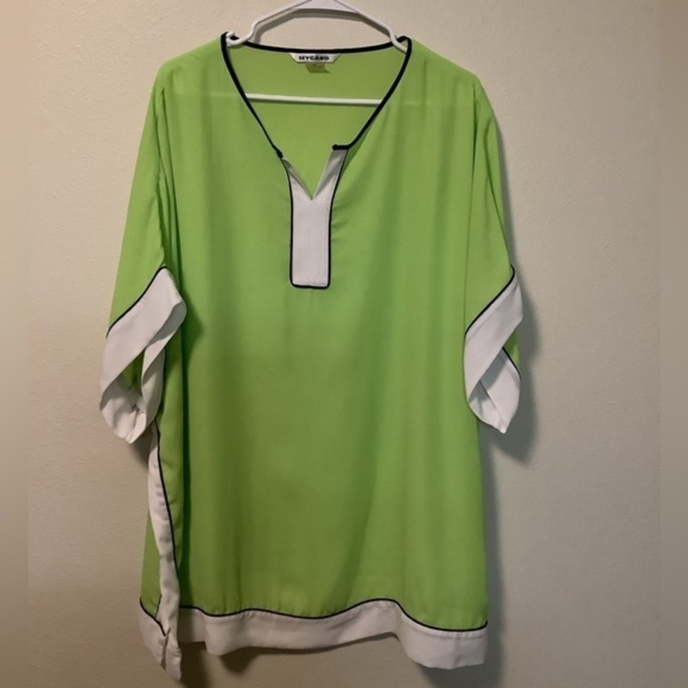 Nygard Womens XL Lime Green Colorblock Tunic Top Short Sleeve V-Neck 53B1D3697
